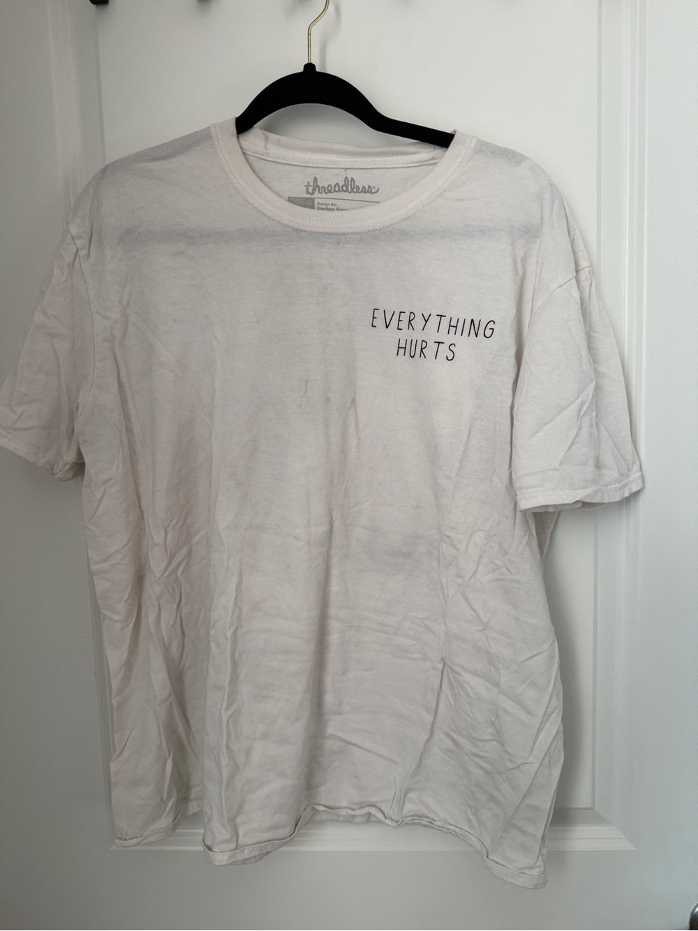 Threadless White 'Everything Hurts' Short Sleeve Graphic Tee